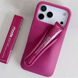 RHODE Vibrant Raspberry Pink Phone Case with Accessory with lip gloss